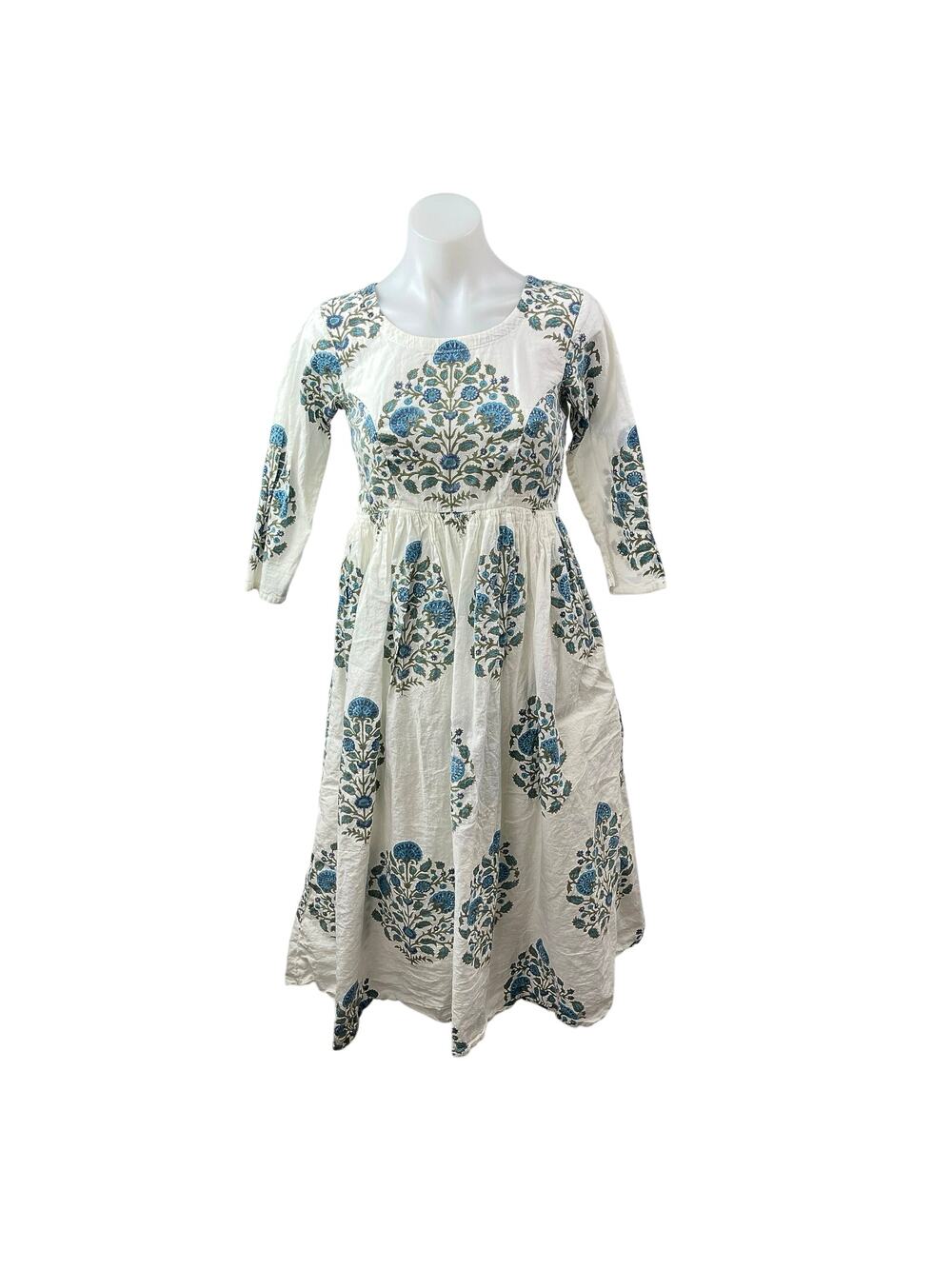 Hassans Floral 3/4 Sleeve Traditonal Anarkali Kurta Tunic Midi A-Line Dress M